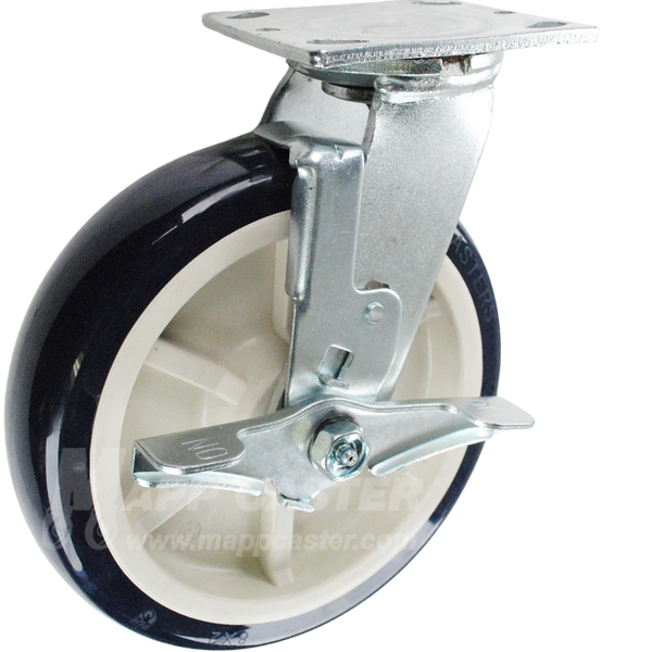 146PRX820SB 8" x 2" Patriot Polyurethane on Polyolefin Core Wheel Swivel Brake Caster - 1,200 Lbs Capacity