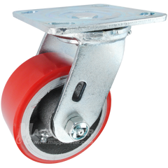 Set Of 4 Red Polyurethane Wheels On Cast Iron - 4" Size, 2 Swivel & 2 Rigid (4040RSA1PCRED)