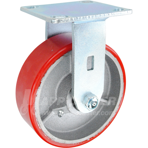 146PURB620R 6" x 2" Red Polyurethane on Iron Wheel Rigid Caster - 1,200 Lbs Capacity