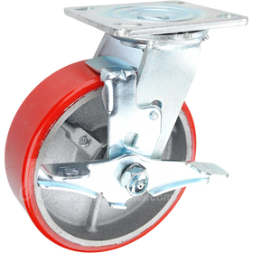 146PURB620SB 6" x 2" Red Polyurethane on Iron Wheel Swivel Brake Caster - 1,200 Lbs Capacity