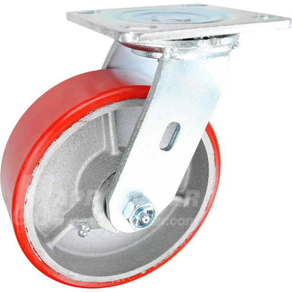 146PURB620S 6" x 2" Red Polyurethane on Iron Wheel Swivel  Caster - 1,200 Lbs Capacity