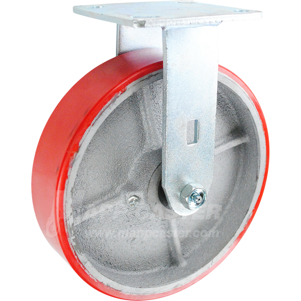 146PURB820R 8" x 2" Red Poly on Iron Wheel Rigid Caster - 1,250 Lbs Capacity