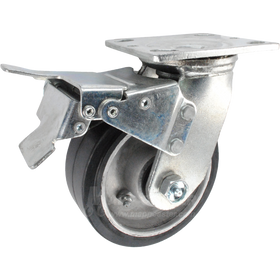 5" x 2" Rubber on Aluminum Wheel Swivel Caster with Total Locking Brake - 500 Lbs Capacity