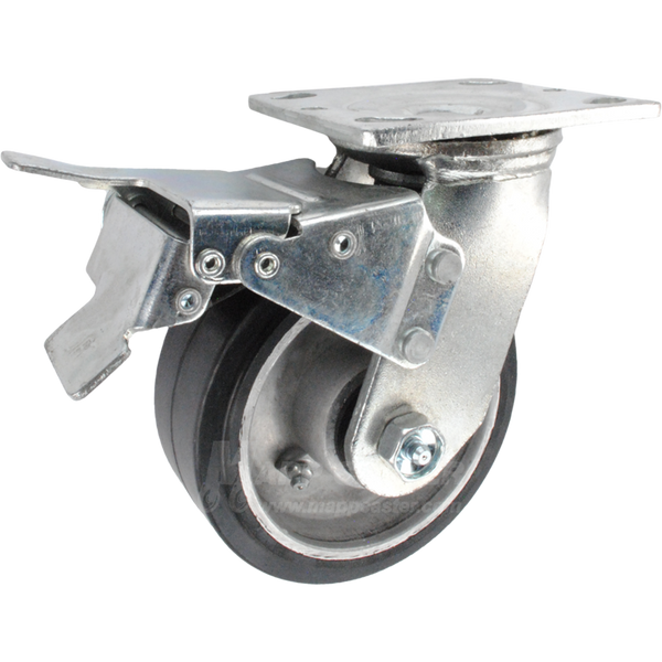 5" x 2" Rubber on Aluminum Wheel Swivel Caster with Total Locking Brake - 500 Lbs Capacity