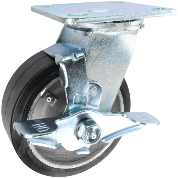 5" x 2" Rubber on Aluminum Wheel Swivel Brake Caster - 500 Lbs Capacity