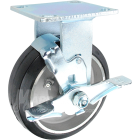 6" x 2" Rubber on Aluminum Wheel Rigid Brake Caster - 550 Lbs Capacity