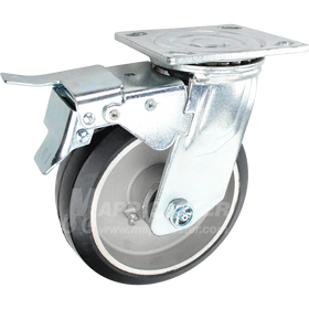 146RARB620SBTL  6" x 2" Rubber on Aluminum Wheel Swivel Caster with Total Locking Brake 500 LBS CAPACITY 