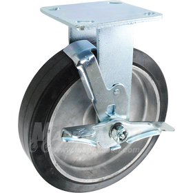 146RARB820RB 8" x 2" Rubber on Aluminum Wheel Rigid Brake Caster - 500 Lbs Capacity