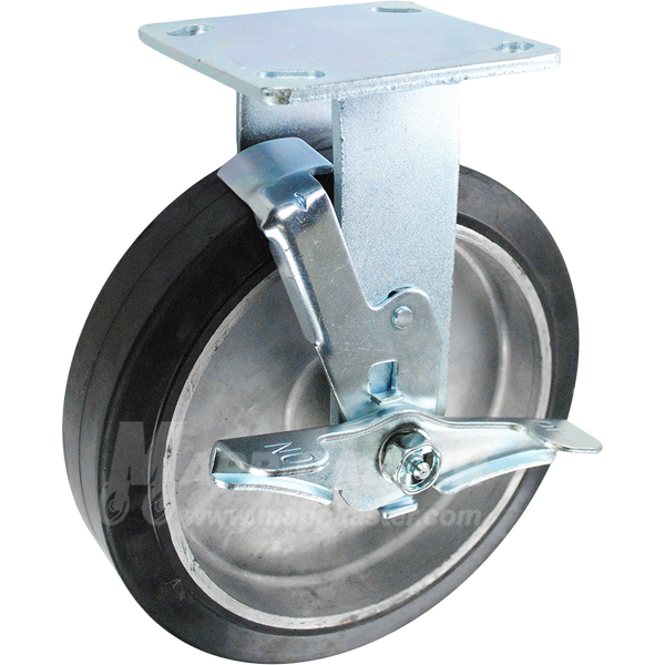 146RARB820RB 8" x 2" Rubber on Aluminum Wheel Rigid Brake Caster - 500 Lbs Capacity