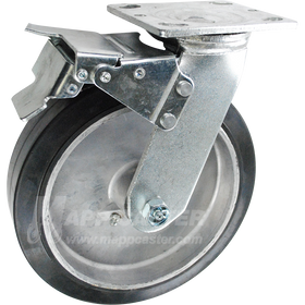 146RARB820SBTL 8" x 2" Rubber on Aluminum Wheel Swivel Caster with Total Locking Brake - 500 Lbs Capacity
