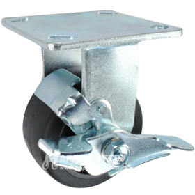 4" x 2" Rubber on Nylon Wheel Rigid Brake Caster - 400 Lbs Capacity