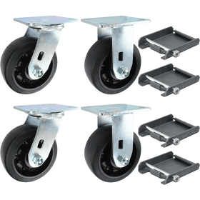 5" x 2" Rubber on Nylon Wheel Dumpster Caster Kit w/ Caster Pads