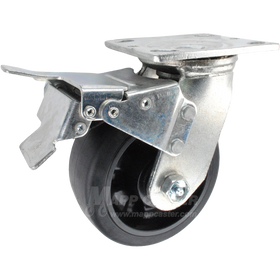 5" x 2" Rubber on Nylon Wheel Swivel Caster with Total Locking brake - 450 Lbs Capacity