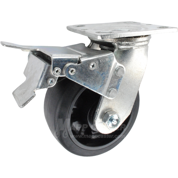5" x 2" Rubber on Nylon Wheel Swivel Caster with Total Locking brake - 450 Lbs Capacity