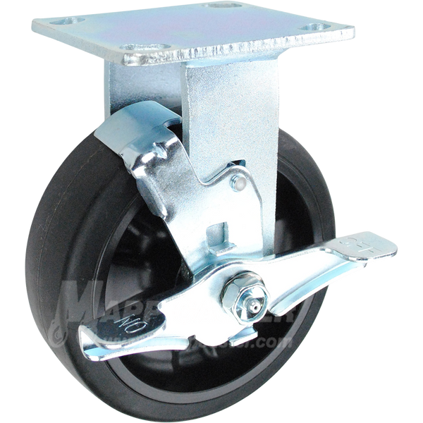 146RNB620RB  6" x 2"& Rubber on Nylon Wheel & Rigid Brake Caster 500 LBS CAPACITY  