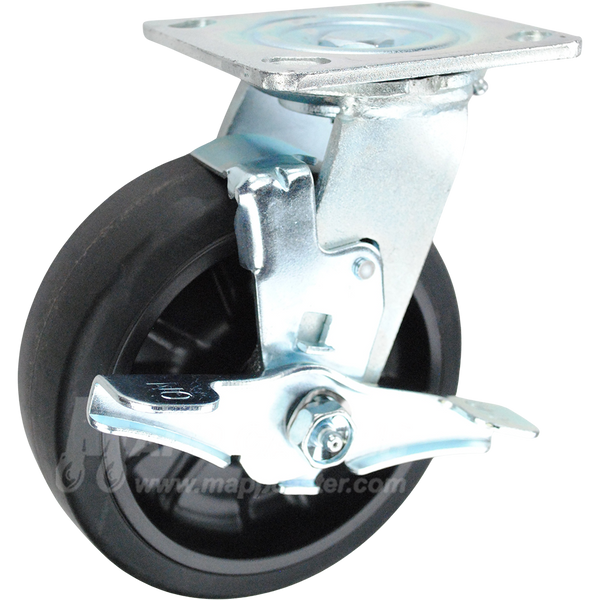 146RNB620SB - 6" x 2" Rubber on Nylon Wheel Swivel Brake Caster  500 LBS CAPACITY 