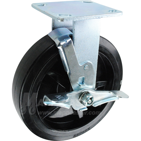 146RNB820RB 8" x 2" Rubber on Nylon Wheel Rigid caster with Brake - 600 Lbs Capacity