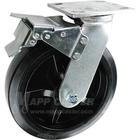 146RNB820SBTL 8" x 2" Rubber on Nylon Wheel Swivel Caster with Total Locking Brake - 600 Lbs Capacity
