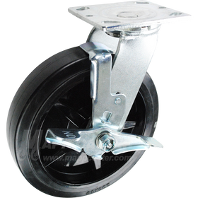 146RNB820SB 8" x 2" Rubber on Nylon Wheel Swivel Brake Caster - 600 Lbs Capacity