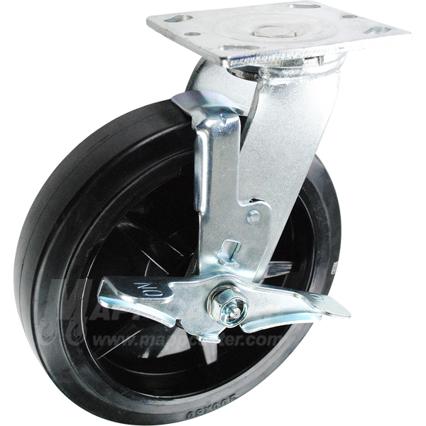 146RNB820SB 8" x 2" Rubber on Nylon Wheel Swivel Brake Caster - 600 Lbs Capacity