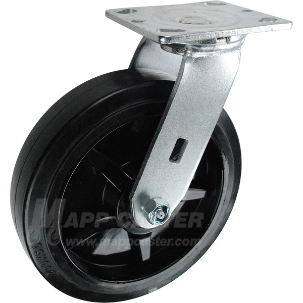 146RNB820S 8" x 2" Rubber on Nylon Wheel Swivel Caster - 600 Lbs Capacity