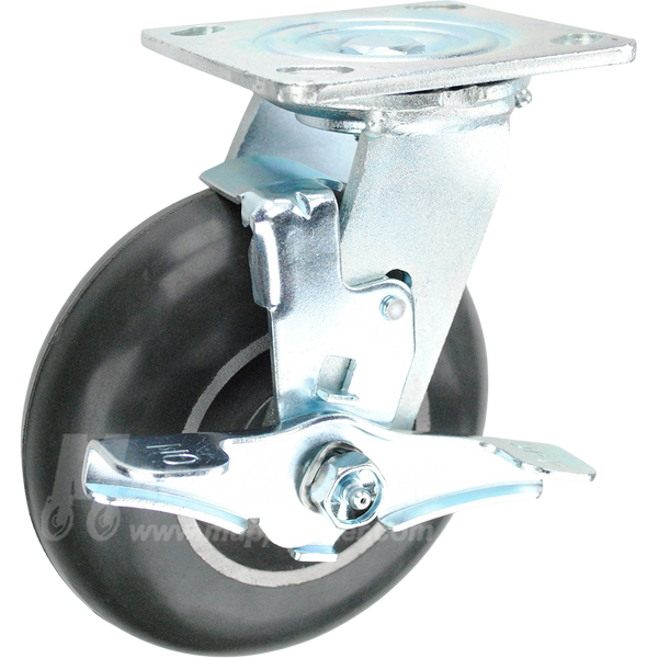146RND620SB - 6" x 2" Balloon Cushion Wheel Swivel Brake Caster - 350 LBS