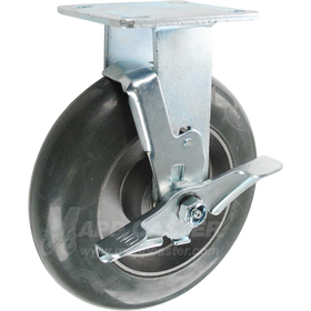 146RND820RB 8" x 2" Balloon Cushion Wheel Rubber Rigid Brake Caster - 450 Lbs Capacity