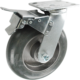 146RND820SBTL 8" x 2" Balloon Cushion Wheel Rubber Swivel Caster with Total Locking Brake - 450 Lbs Capacity