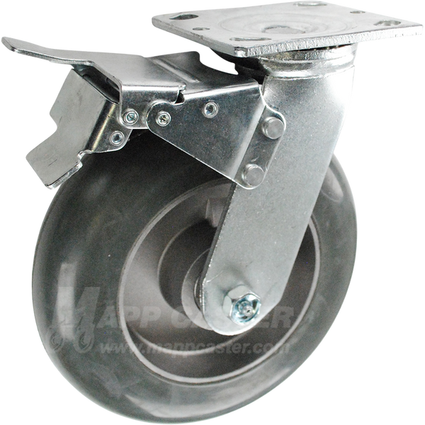 146RND820SBTL 8" x 2" Balloon Cushion Wheel Rubber Swivel Caster with Total Locking Brake - 450 Lbs Capacity