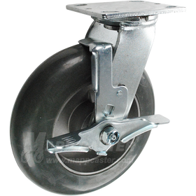 146RND820SB 8" x 2" Balloon Cushion Wheel Rubber Swivel Brake Caster - 450 Lbs Capacity