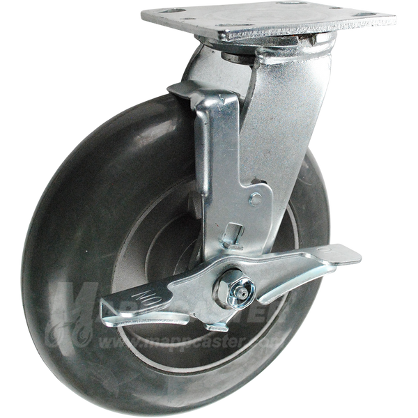 146RND820SB 8" x 2" Balloon Cushion Wheel Rubber Swivel Brake Caster - 450 Lbs Capacity
