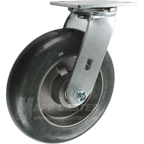 146RND820S 8" x 2" Balloon Cushion Wheel Rubber Swivel Caster - 450 Lbs Capacity