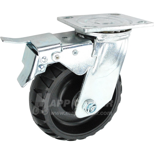6" x 2" Rugged Thermoplastic Rubber (TPR) Wheel Swivel Caster with Total Locking Brake - 550 Lbs Capacity