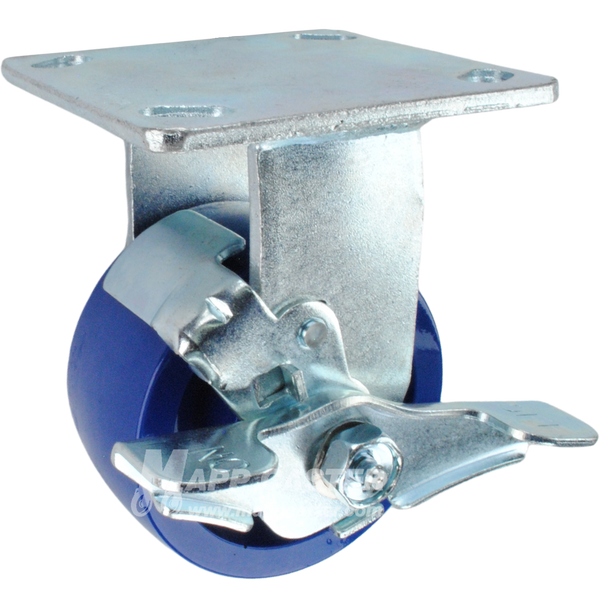 4" x 2" Solid Polyurethane Wheel Rigid Brake Caster - 750 Lbs Capacity