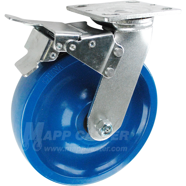 146SPU820SBTL 8" x 2" Solid Polyurethane Wheel Swivel Caster with Total Locking Brake - 900 Lbs Capacity 