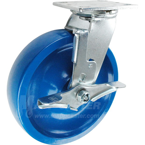 146SPU820SB 8" x 2" Solid Polyurethane Wheel Swivel Brake Caster - 900 Lbs Capacity