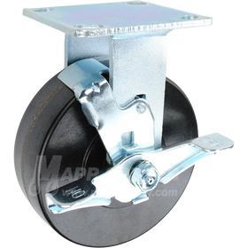 146SSP620RB 6" x 2" Polyurethane Wheel Rigid Brake Caster - 900 Lbs Capacity