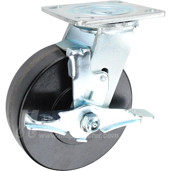 146SSP620SB 6" x 2" Polyurethane Wheel Swivel Brake Caster - 900 Lbs Capacity