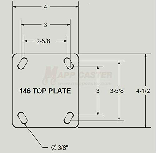 4" x 2" Solid Polyurethane Wheel Swivel Brake Caster Diagram Top Down View