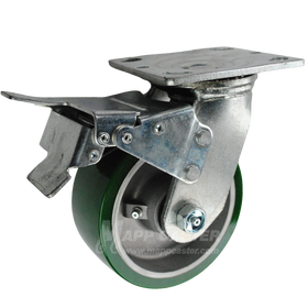 146UARB520SBTL - 5in Green Polyurethane Swivel Caster with Total Lock Brake.