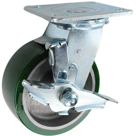 146UARB520SB - 5in Green Polyurethane Swivel Brake Caster.