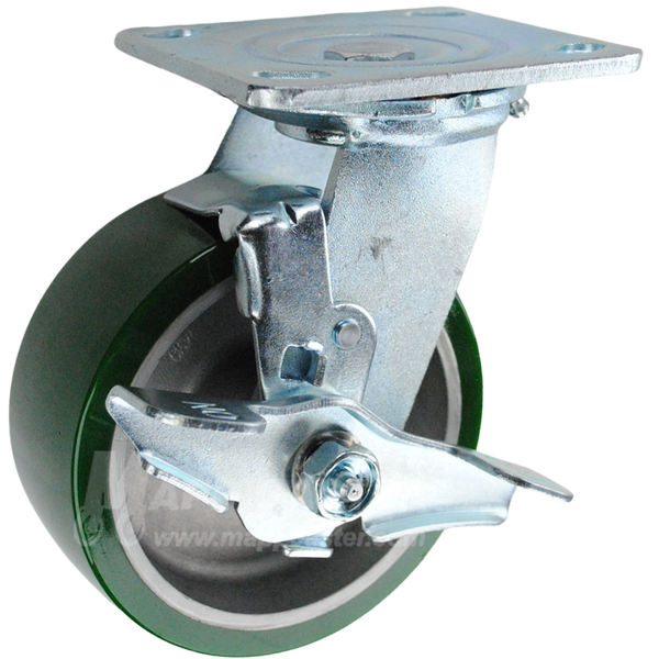 146UARB520SB - 5in Green Polyurethane Swivel Brake Caster.