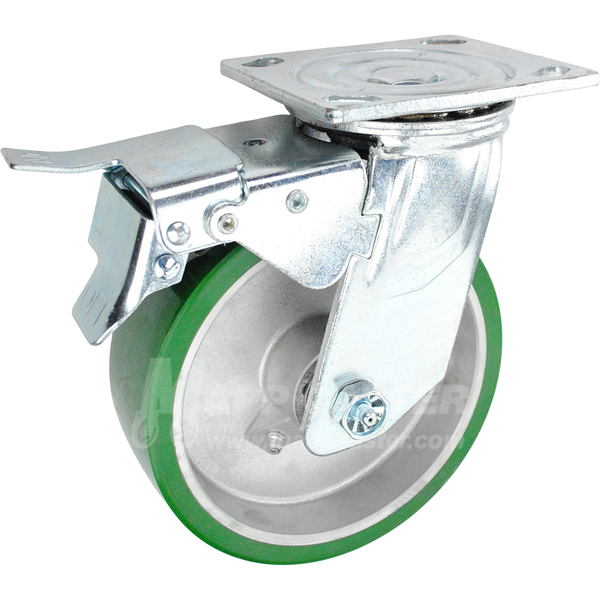 146UARB620SBTL 6" x 2" Green Polyurethane on Aluminum Wheel Swivel Caster - 1200 Lbs Capacity 