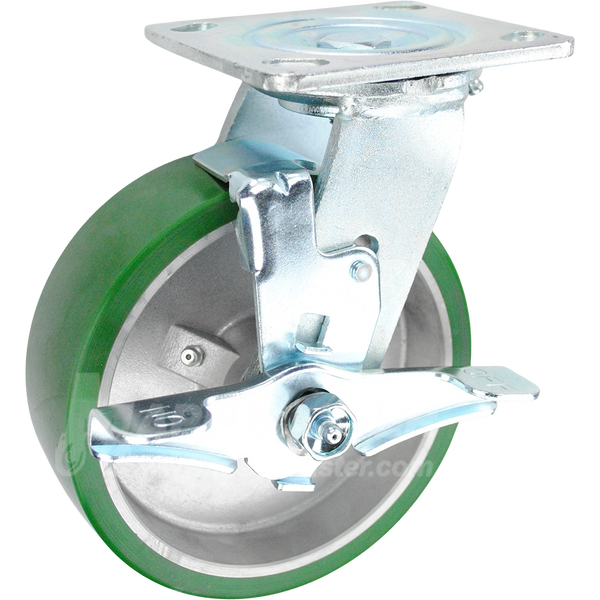 146UARB620SB  6" x 2" Green Polyurethane on Aluminum Wheel Swivel Caster - 1200 Lbs Capacity 
