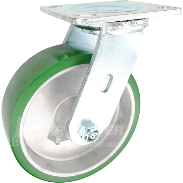 146UARB620S 6" x 2" Green Polyurethane on Aluminum Wheel Swivel Caster - 1200 Lbs Capacity 