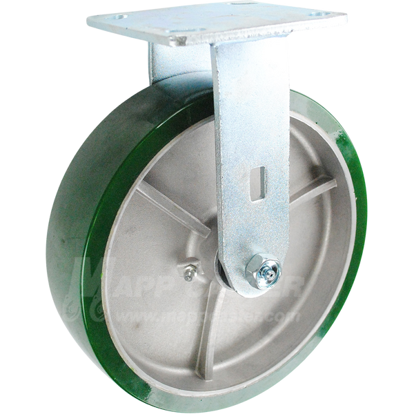 146UARB820R 8" x 2" Green Polyurethane on Aluminum Wheel Rigid Caster - 1200 Lbs Capacity