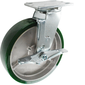 146UARB820SB 8" x 2" Green Polyurethane on Aluminum Wheel Swivel Brake Caster - 1200 Lbs Capacity