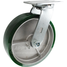146UARB820S 8" x 2" Green Polyurethane on Aluminum Wheel Swivel Caster - 1200 Lbs Capacity