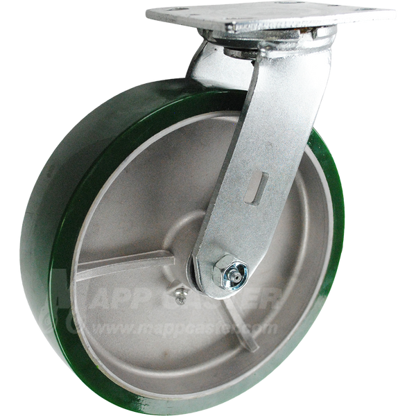 146UARB820S 8" x 2" Green Polyurethane on Aluminum Wheel Swivel Caster - 1200 Lbs Capacity