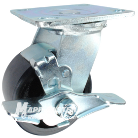 4" x 2" Polyurethane on Iron Wheel Swivel Brake Caster - 800 Lbs Capacity 